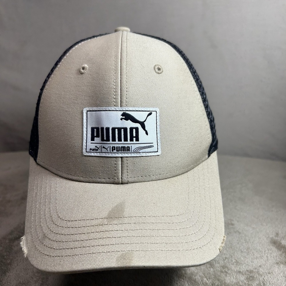 Puma Sport Lifestyle Trucker Hat Beige Black Snapback Cap Mesh Adjustable